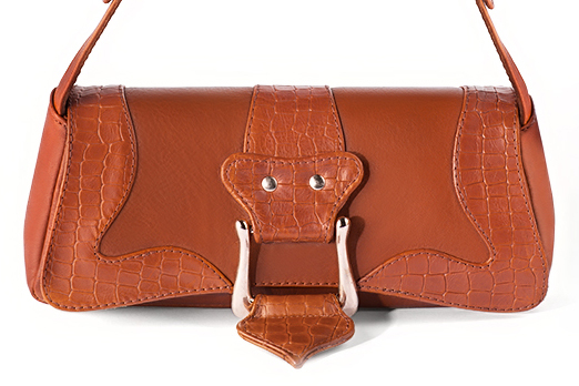 Dress small handbag in terracotta orange leather - Profile view